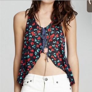 Free People Blue Izzy Lace Crochet Racerback Floral Cropped Tank Size Small
